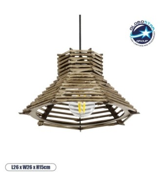 GLOBOSTAR® JUTTI 205-0042 Boho Κρεμαστό Φωτιστικό Οροφής με Ντουί 1 x E27 AC 220-240V IP20 - Μπεζ - M26 x Π26 x Υ15cm